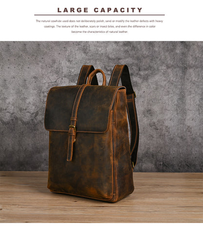 Men's backpack cowhide genuine leather retro casual computer bag for men 