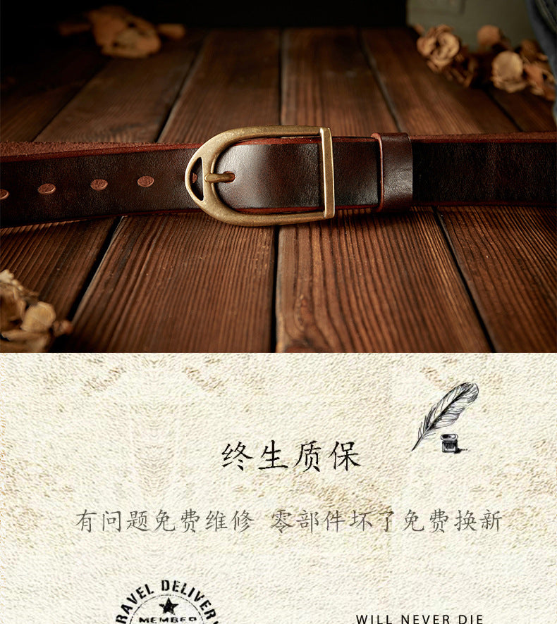 Men's Belt Handmade Genuine Cowhide Leather Unique Copper Needle Buckle Vintage Fashion Men's Belt