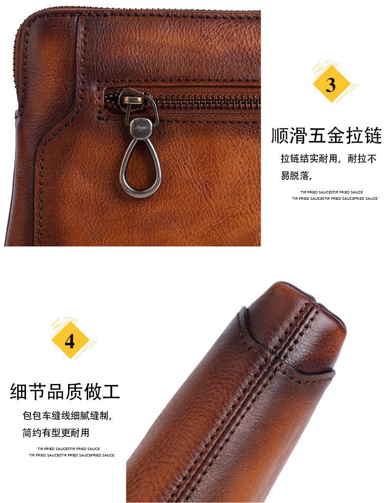 Men's Clutch Bag Genuine Cowhide Leather Retro Casual Men's Bag 