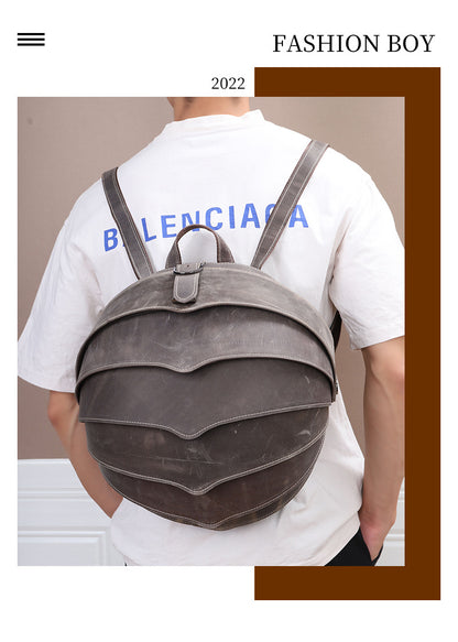 Men's Backpack Cowhide Genuine Leather Crazy Horse Personality Fashion Beatles Casual Men's Travel Bag 