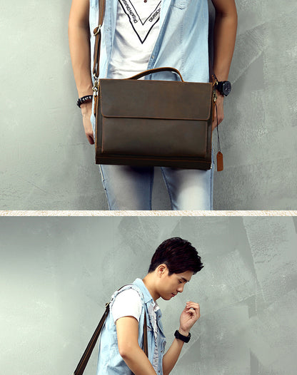 Men's Handbag Briefcase Handmade Cowhide Genuine Leather Retro Simple Messenger Bag Business Casual Men's Shoulder Bag Crossbody Bag 