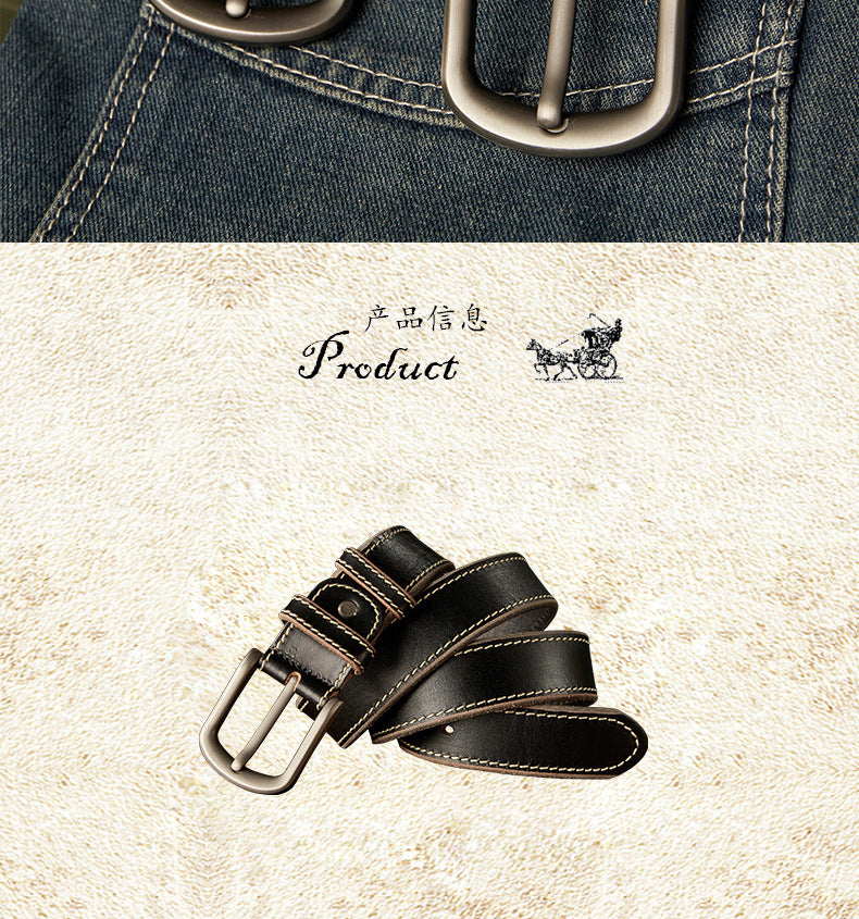 Men's Belt Handmade Genuine Cowhide Leather Needle Buckle Casual Vintage Simple Men's Belt 