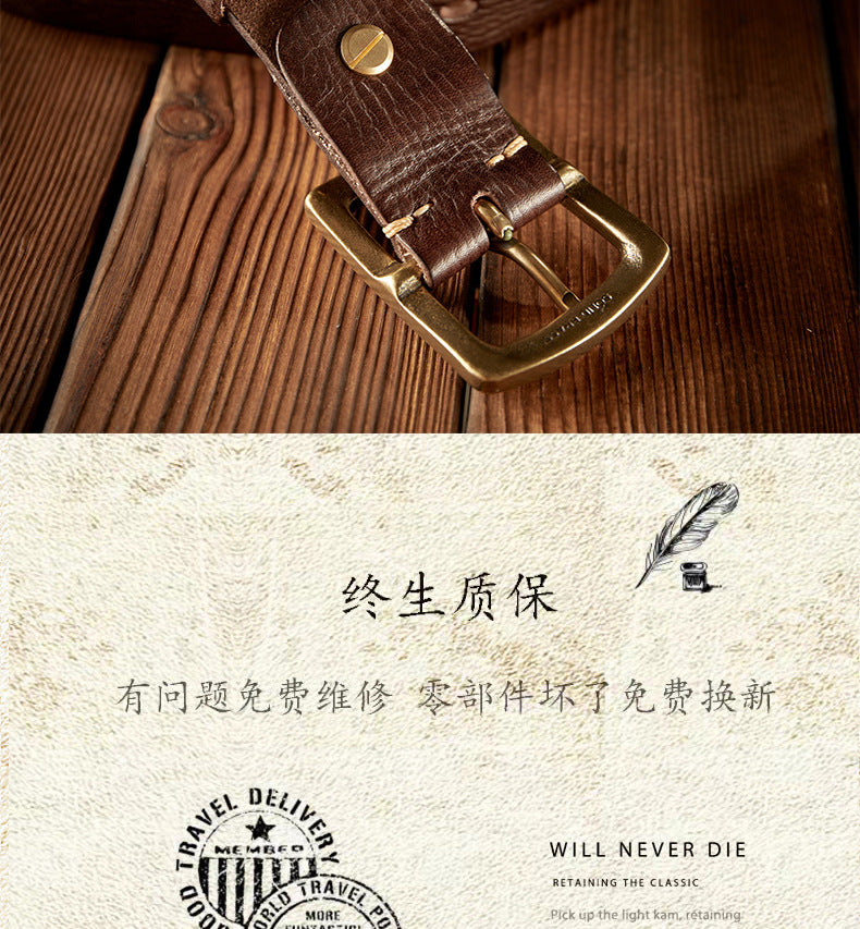 Men's Belt Original Handmade Retro Cowhide Genuine Leather Copper Needle Buckle Men's Belt