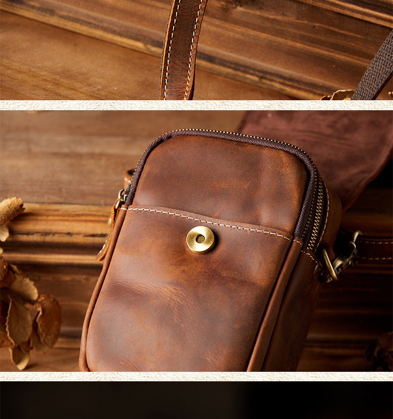 Men's Shoulder Bag Original Handmade Genuine Cowhide Leather Casual Men's Crossbody Bag Smartphone Pouch