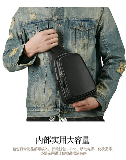 Men's bust bag Genuine cowhide leather retro casual men's crossbody bag smartphone pouch 