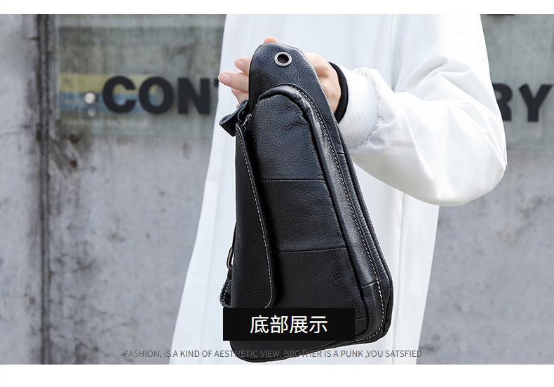 Men's Bust Bag Genuine Cowhide Leather Fashion Casual Retro Multifunctional Crossbody Bag for Men 