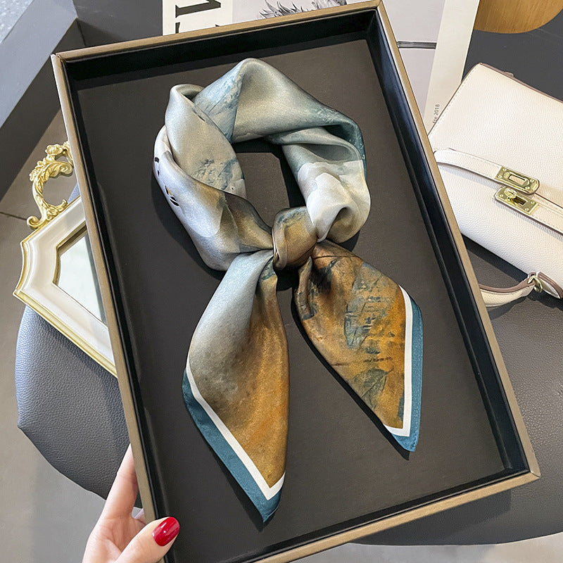 Silk scarf print pattern high quality French fashion ribbon temperament scarf that goes with anything