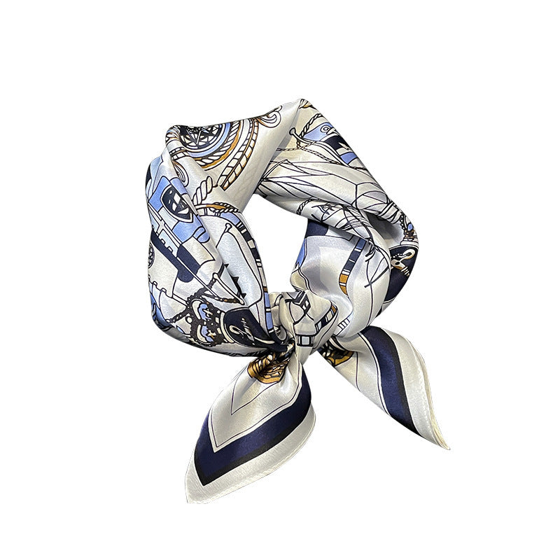 Silk scarf French retro simple chain print pattern women elegant temperament neckerchief