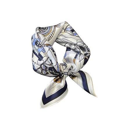 Silk scarf French retro simple chain print pattern women elegant temperament neckerchief