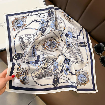 Silk scarf French retro simple chain print pattern women elegant temperament neckerchief