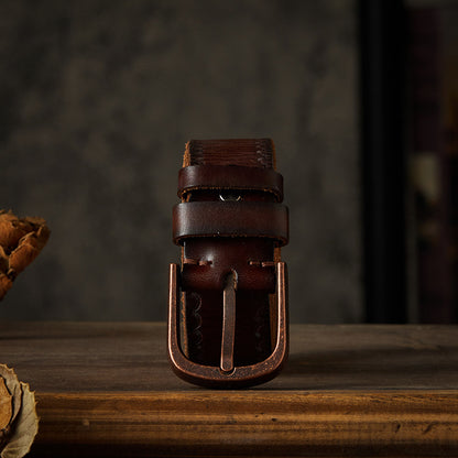 Men's belt handmade vintage cowhide genuine leather casual fashion needle buckle copper buckle belt 