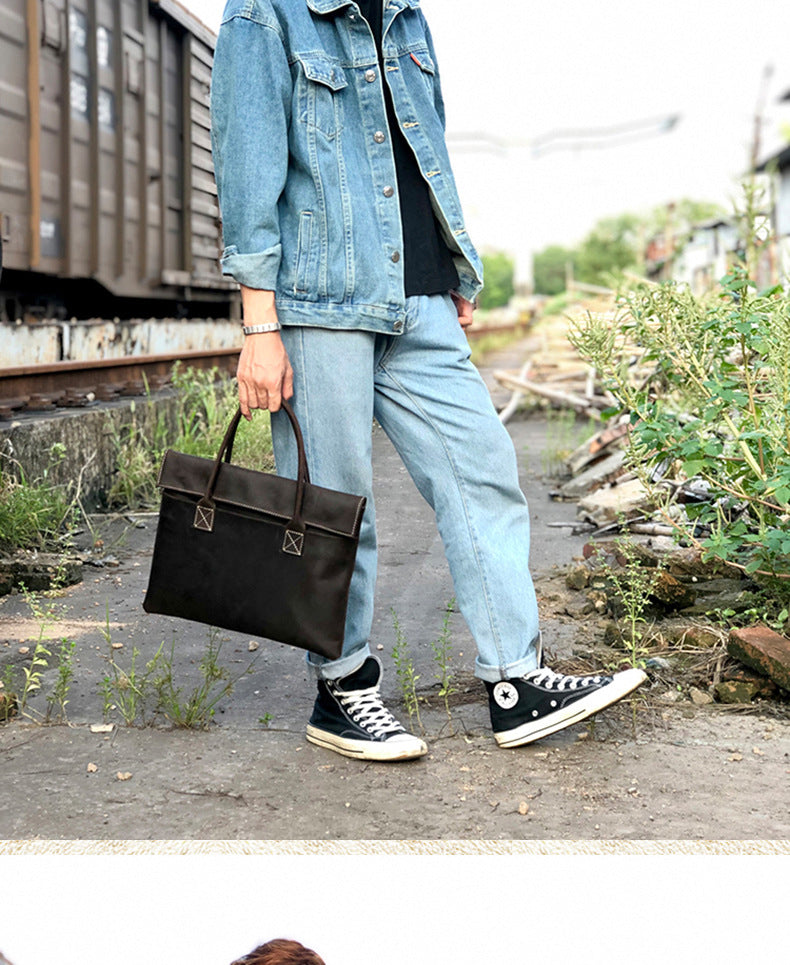Men's handbag handbag handmade Korean fashion genuine cowhide leather casual business briefcase thin computer bag 