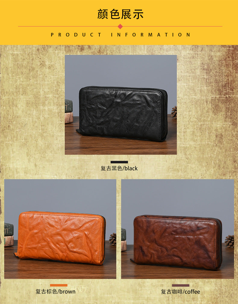 Men's Wallet Cowhide Genuine Leather Clutch Bag Mobile Phone Bag Retro Casual Men's Handbag 