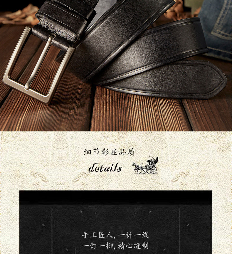 Men's Belt Handmade Cowhide Genuine Leather Retro Simple Casual Fashion Stainless Steel Needle Buckle Men's Belt 