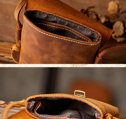 Men's Shoulder Bag Handcrafted Genuine Cowhide Leather Smartphone Pouch Retro Casual Crossbody Bag for Men 