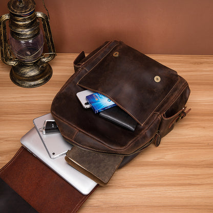 Men's Rucksack Genuine Cowhide Leather Retro Large Capacity Computer Bag for Men 