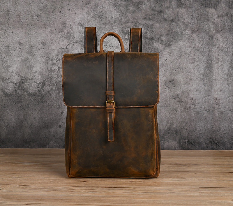 Men's backpack cowhide genuine leather retro casual computer bag for men 
