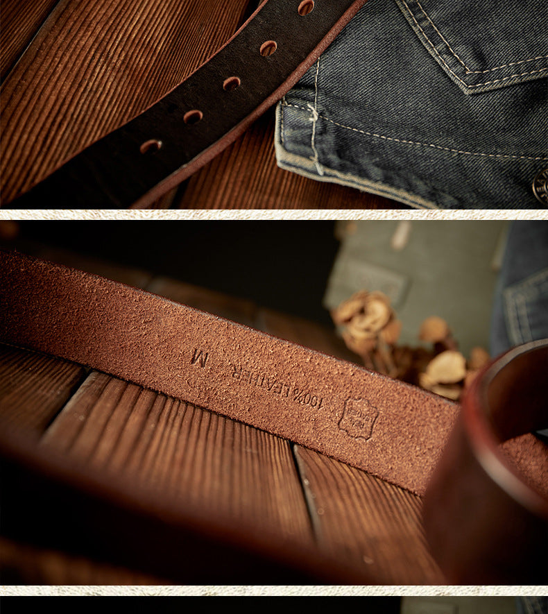Men's Belt Handmade Genuine Cowhide Leather Unique Copper Needle Buckle Vintage Fashion Men's Belt