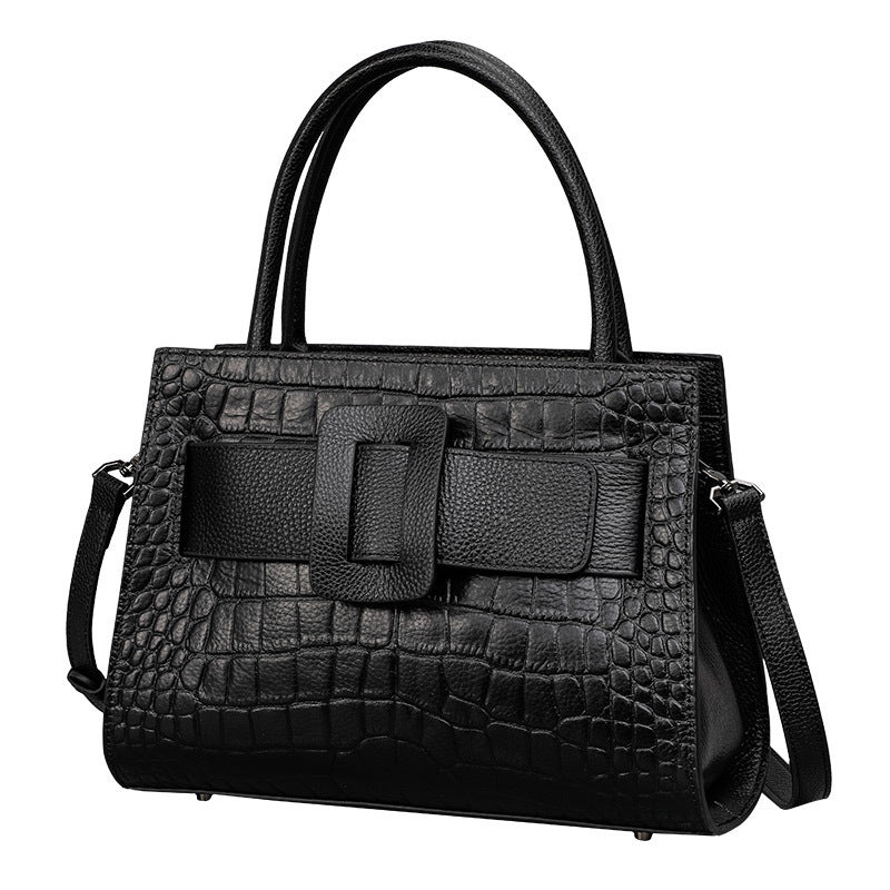 Genuine leather women's bag Crocodile pattern handle bag Shoulder bag Fashion Commuter cowhide handbag that goes with anything. Bag