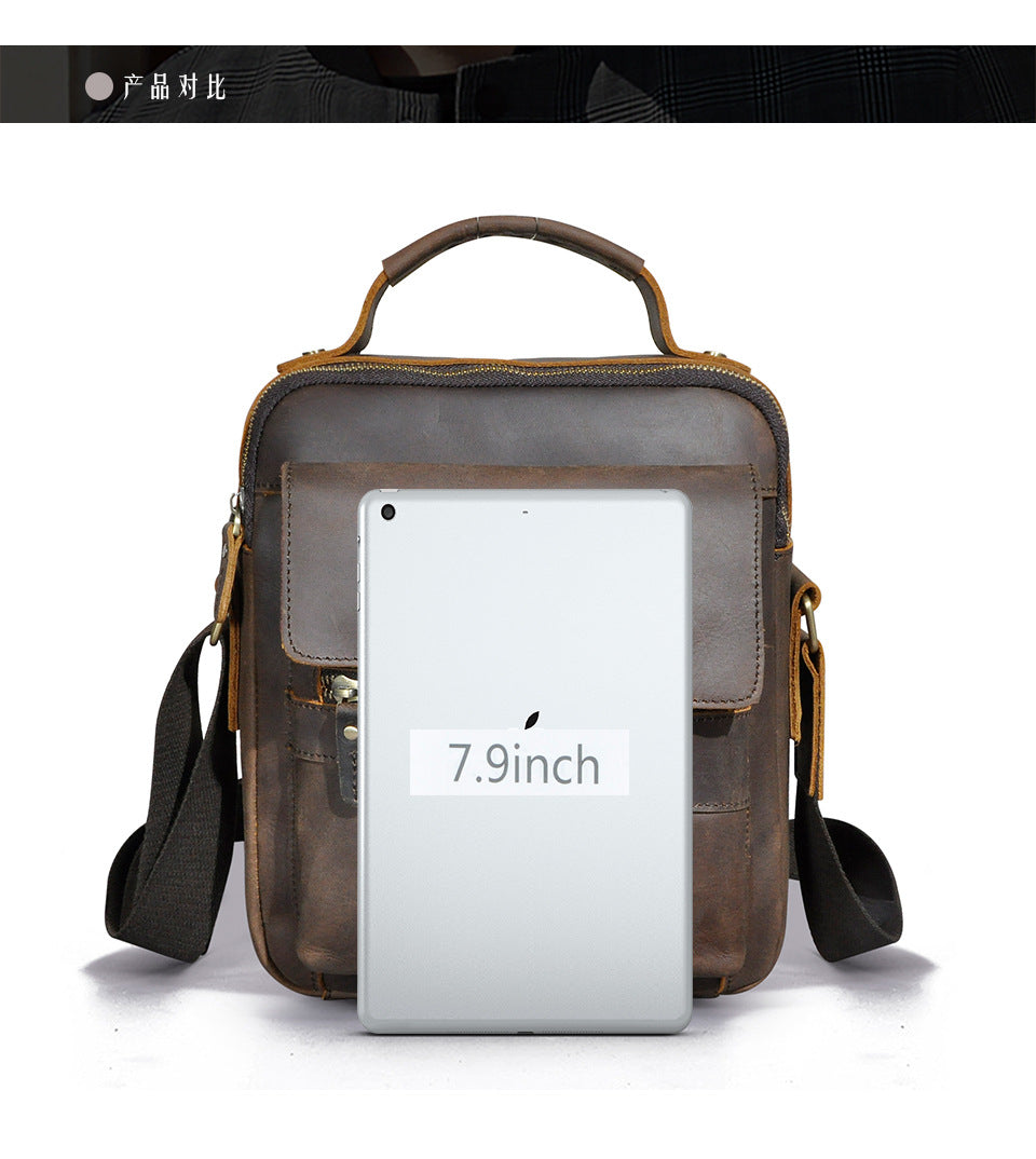 Men's Shoulder Bag Genuine Cowhide Leather Retro Outdoor Travel Crossbody Bag for Men 
