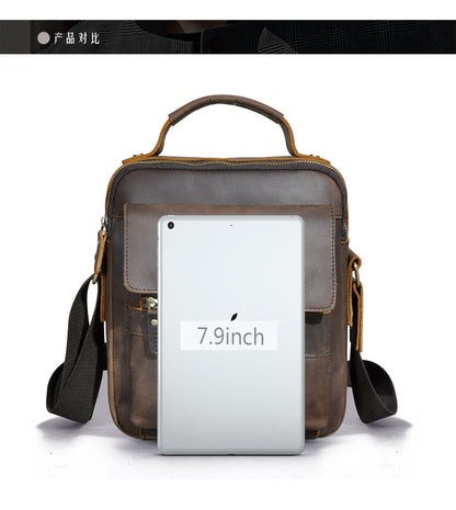 Men's Shoulder Bag Genuine Cowhide Leather Retro Outdoor Travel Crossbody Bag for Men 