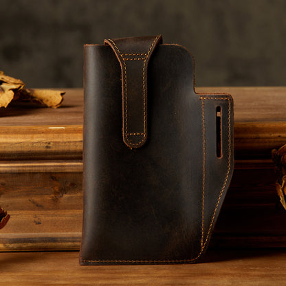 Men's Waist Pouch Handmade Cow Leather Crazy Horse Personality Mobile Phone Keychain Mobile Phone Case Sports Mini Bag 