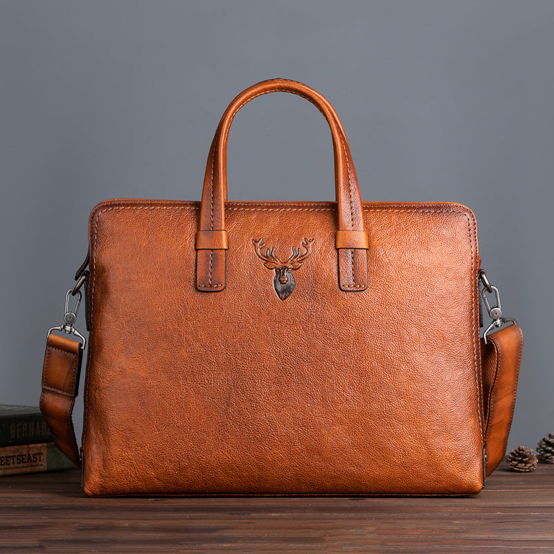 Men's Briefcase Genuine Cowhide Leather Simple Fashion Retro Casual Bag Computer Bag for Men 