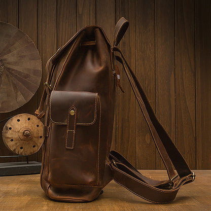 Men's Backpack, Original Handcrafted, Genuine Cowhide Leather, Retro Casual, Unisex, Travel Bag, Computer Bag