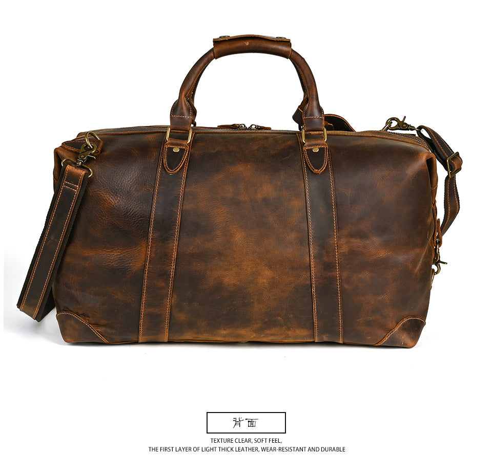 Men's Handbag Genuine Cowhide Luggage Bag Retro Casual Large Capacity Business Travel Bag for Men 