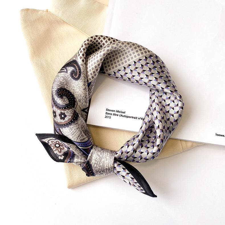 Silk Scarf Women Sheer Fashionable Printed Pattern Muffler Decorate Elegant Temperament Neckerchief