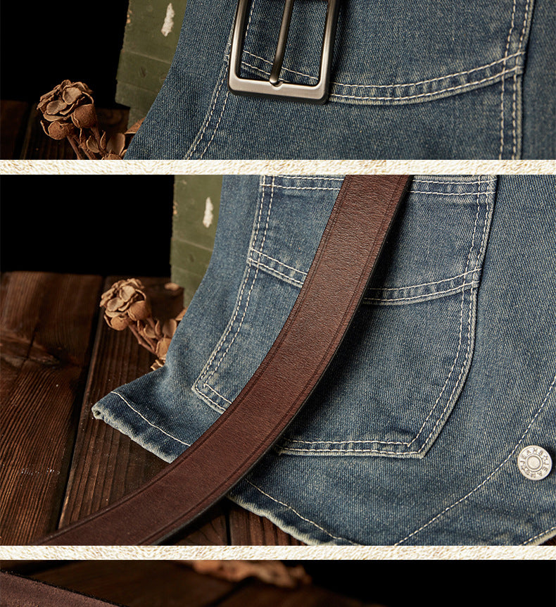 Men's Belt Handmade Cowhide Genuine Leather Retro Simple Casual Fashion Stainless Steel Needle Buckle Men's Belt 