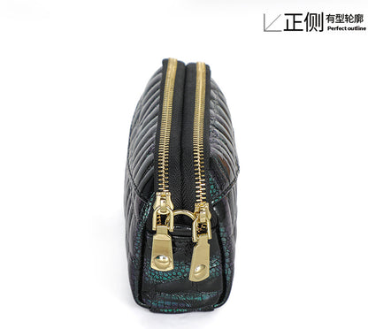 Ladies Handbag Genuine Leather Crocodile Pattern Clutch Bag Temperament Large Capacity Double Zipper Fashion Temperament Shoulder Bag.Pochette