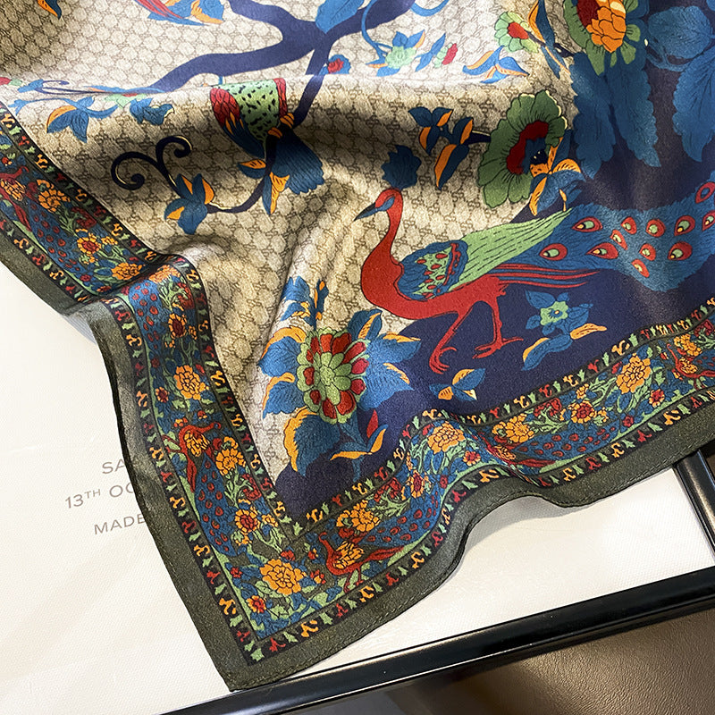 Silk Scarf Printed Pattern French Scarf Women Sheer Sunscreen Elegant Temperament Neckerchief