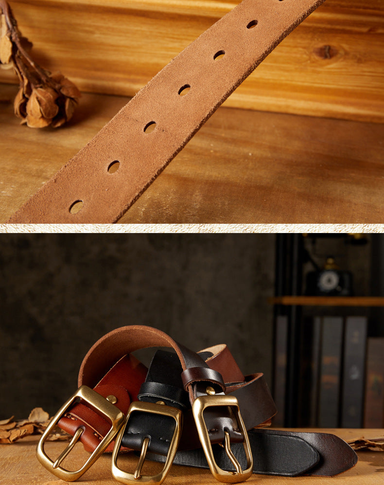 Men's Belt Handmade Genuine Cowhide Leather Needle Buckle Casual Vintage Unique Men's Belt 