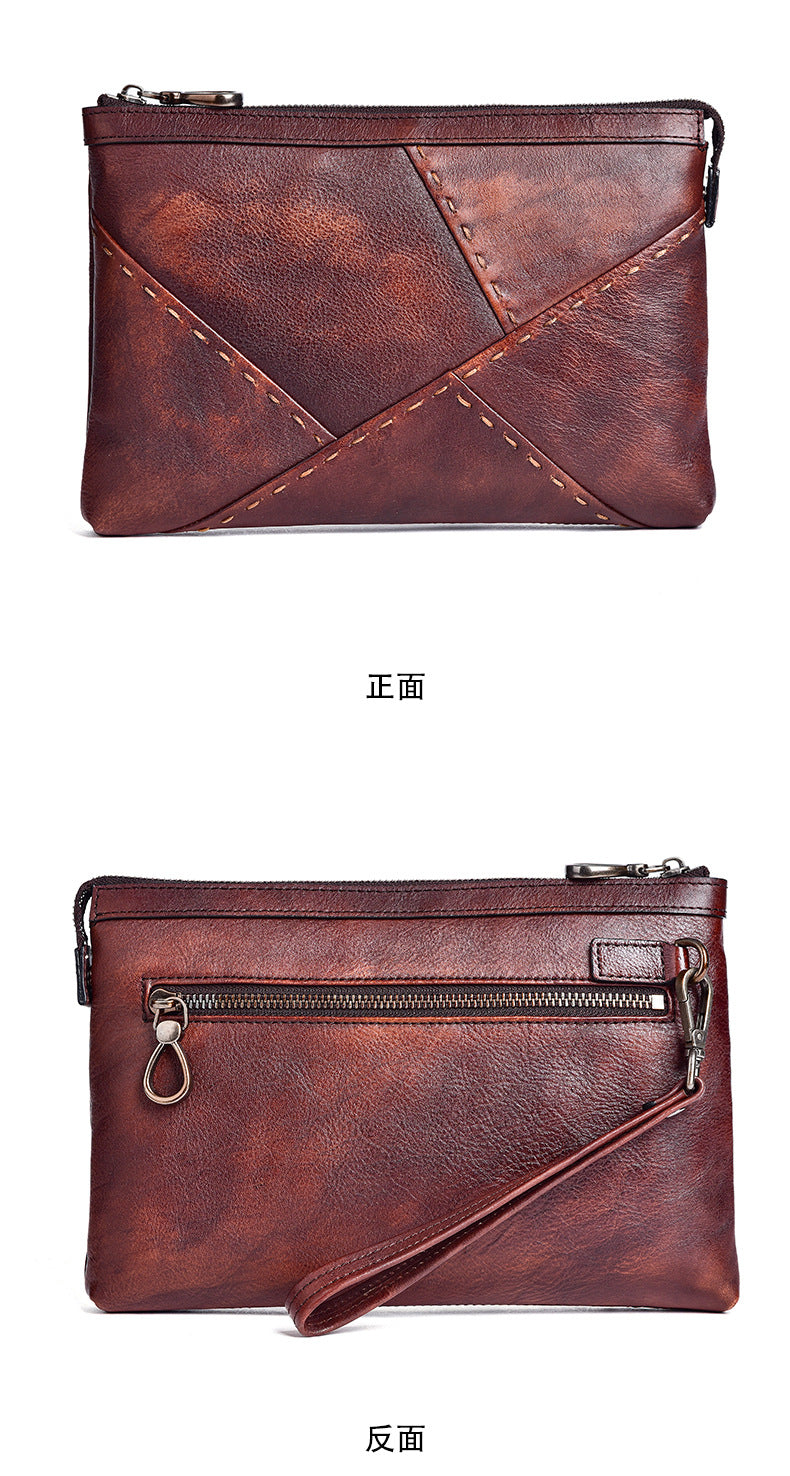 Men's Clutch Bag Genuine Cowhide Leather Retro Casual Men's Handbag 