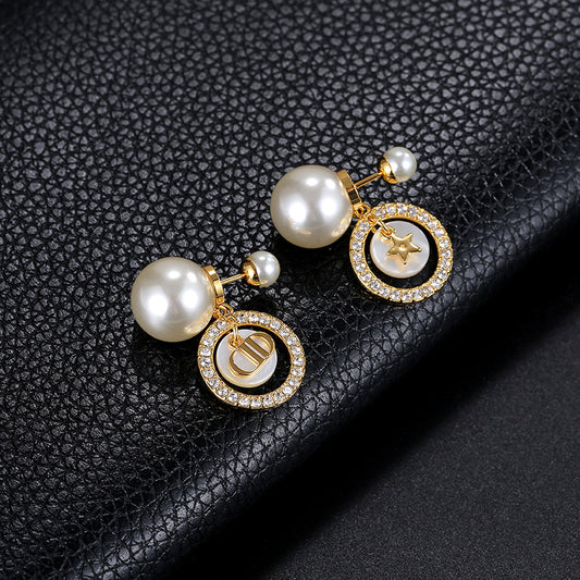 Earrings Large and Small Pearl Seashell Cubic Chassis Earrings That Disdain Luxury 