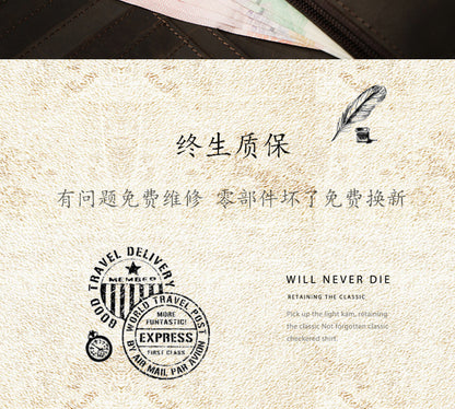 Men's Wallet Handmade Original Crazy Horse Genuine Cowhide Leather Retro Card Holder Large Capacity Zipper Mobile Phone Bag Men Handbag 