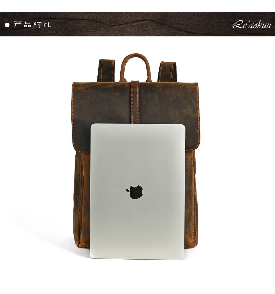 Men's backpack cowhide genuine leather retro casual computer bag for men 