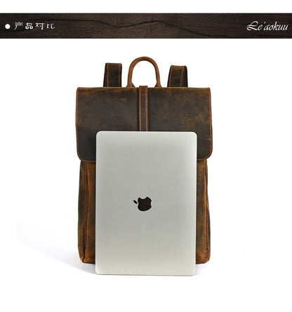 Men's backpack cowhide genuine leather retro casual computer bag for men 