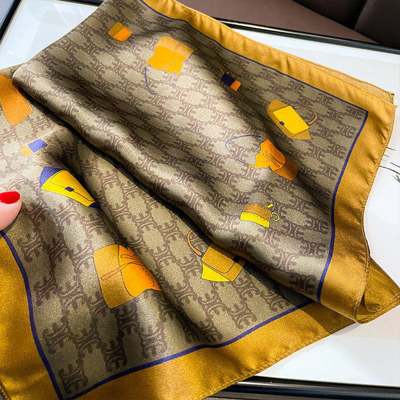 Silk scarf printed pattern thin retro silk silk mini scarf temperament scarf that goes with anything
