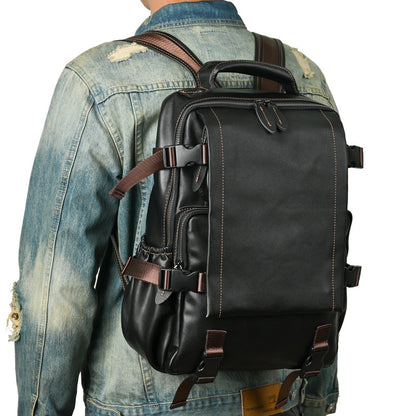 Men's backpack cowhide genuine leather business casual computer bag fashion large capacity travel bag for men 