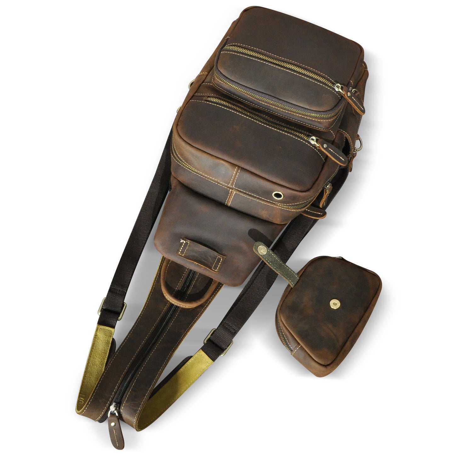 Men's Backpack Cowhide Genuine Leather Versatile Retro Outdoor Fashion Men's Bust Bag 