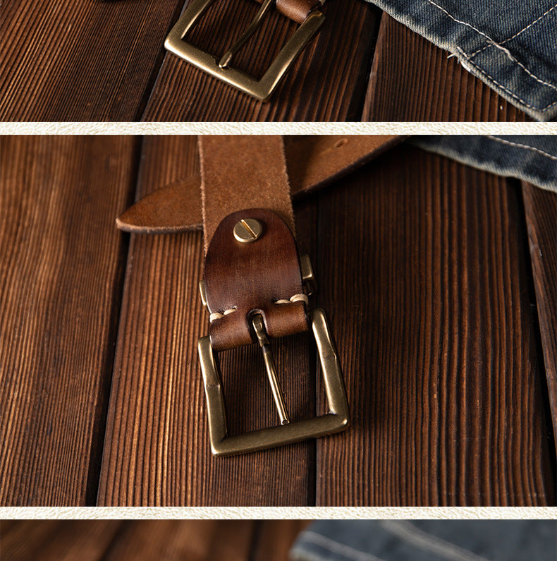 Men's Belt Genuine Cowhide Leather Casual Vintage Copper Needle Buckle Unique Men's Belt 
