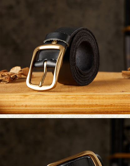 Men's Belt Handmade Vintage Copper Needle Buckle Cowhide Genuine Leather Casual Men's Belt 