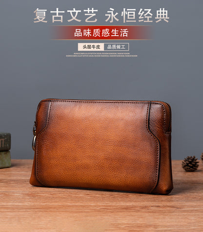 Men's Clutch Bag Genuine Cowhide Leather Retro Casual Men's Bag 
