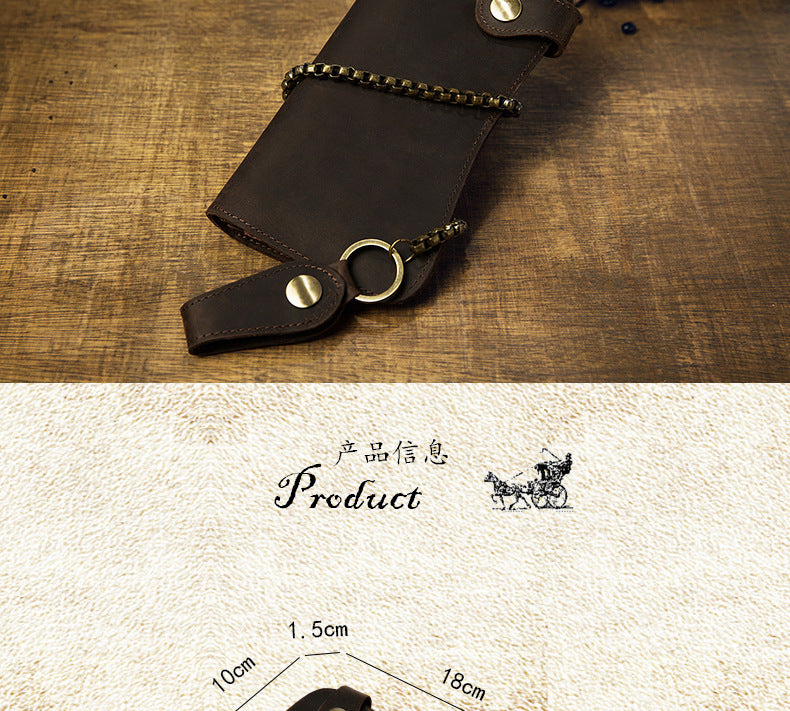 Men's Wallet Handmade Original Crazy Horse Genuine Cowhide Leather Retro Card Holder Large Capacity Zipper Mobile Phone Bag Men Handbag 