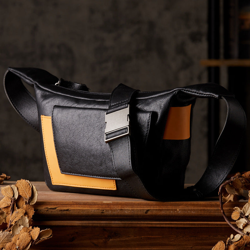 Men's Shoulder Bag Handcrafted Genuine Cowhide Leather Retro Casual Fashion Messenger Bag Crossbody Bag 