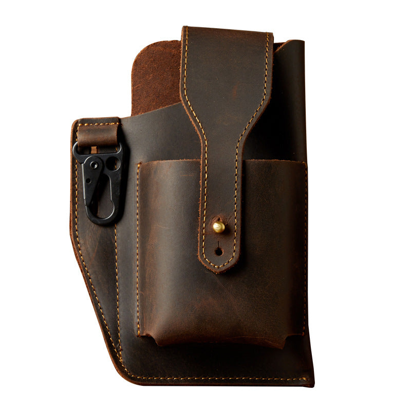 Men's Waist Pouch Handmade Cow Leather Crazy Horse Personality Mobile Phone Keychain Mobile Phone Case Sports Mini Bag 