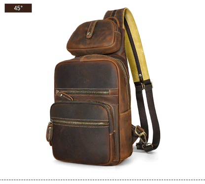 Men's Backpack Cowhide Genuine Leather Versatile Retro Outdoor Fashion Men's Bust Bag 