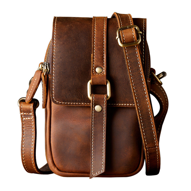 Men's Shoulder Bag Original Handmade Genuine Cowhide Leather Casual Men's Crossbody Bag Smartphone Pouch